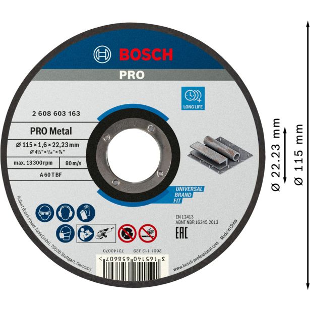 REZALNA PLOŠČA ZA JEKLO BOSCH 115 X 1.6 X 22.23 MM
