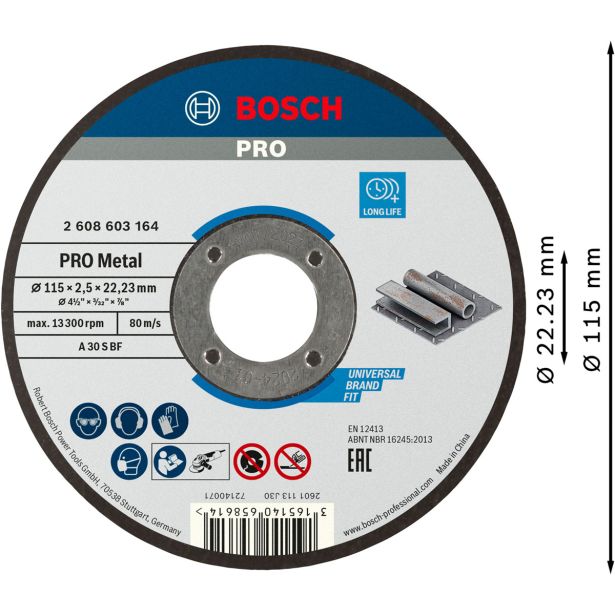 REZALNA PLOŠČA ZA JEKLO BOSCH 115 X 2.5 X 22.23 MM
