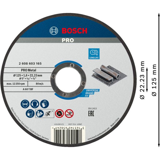 REZALNA PLOŠČA ZA JEKLO BOSCH 125 X 1.6 X 22.23 MM