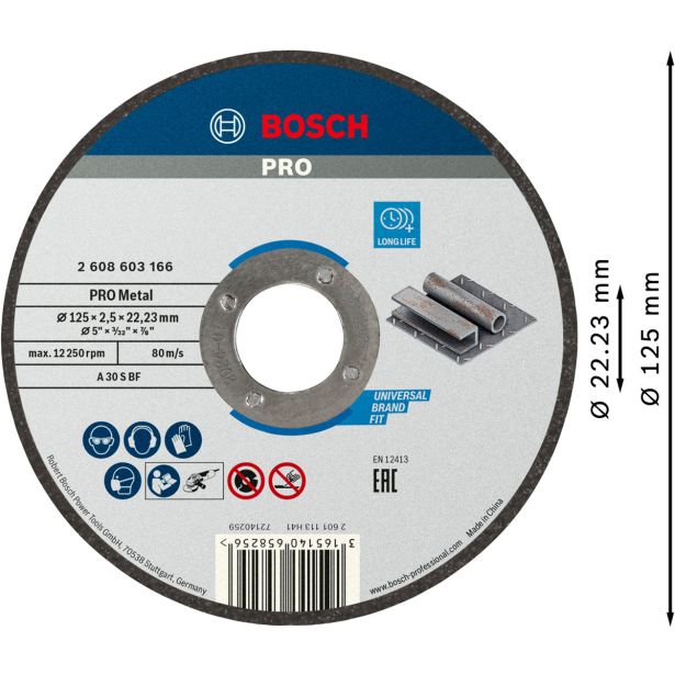 REZALNA PLOŠČA ZA JEKLO BOSCH 125 X 2.5 X 22.23 MM