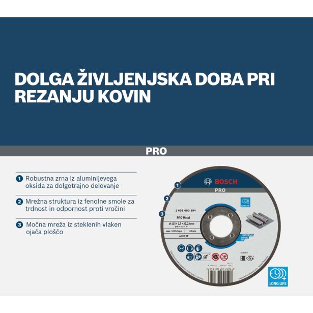 REZALNA PLOŠČA ZA JEKLO BOSCH 125 X 2.5 X 22.23 MM