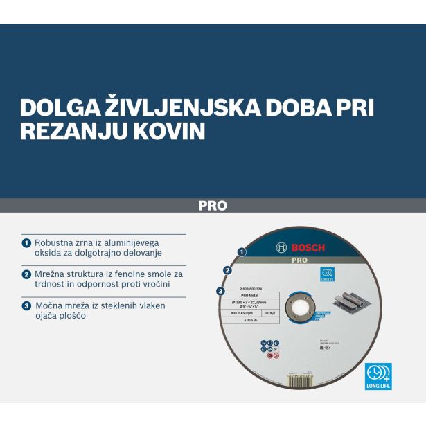 REZALNA PLOŠČA ZA JEKLO BOSCH 230 X 2.5 X 22.23 MM