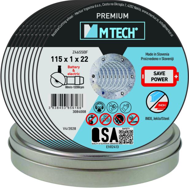 REZALNA PLOŠČA ZA JEKLO MTECH 115X1X22 10-DELNI SET ZA JEKLO/INOX
