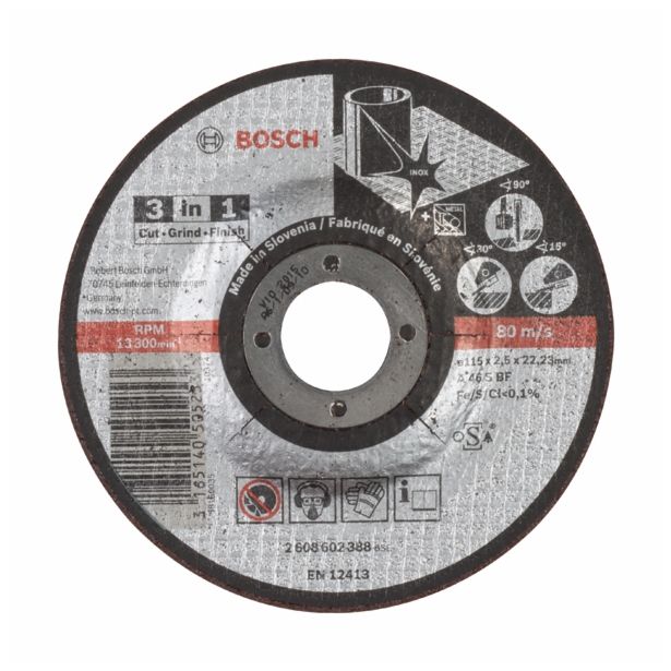 REZALNA PLOŠČA ZA RF BOSCH 115X2.5X22 MM 3V1 REZANJE IN BRUŠENJE