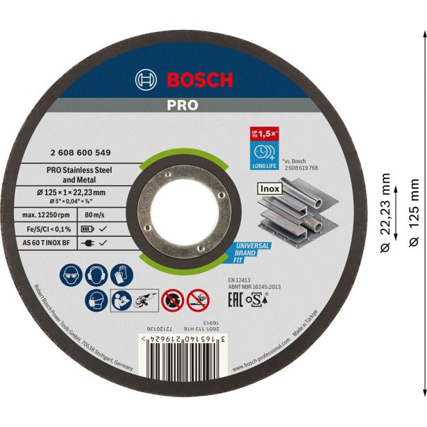 REZALNA PLOŠČA ZA RF BOSCH 125 X 1 X 22.23 MM