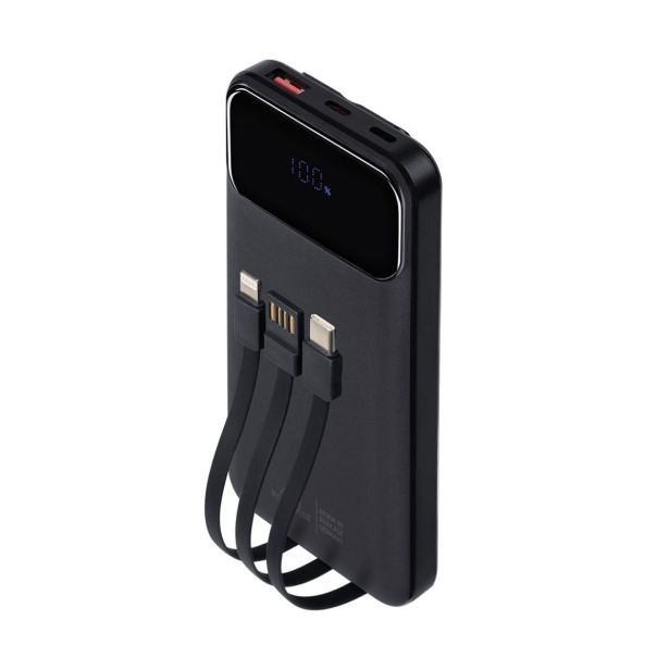 RIVACASE PRENOSNA BATERIJA/POWERBANK VA2211 10.000 MAH 22,5W, Z LCD EKRANOM IN 3X PODATKOVNI KABLI (TYPEC, LIGHTNING, USB-A)