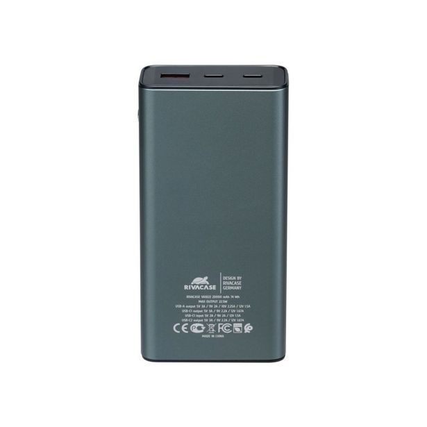 RIVACASE VA1022 QC / PD PRENOSNA BATERIJA POWERBANK 20.000 MAH 22,5W - METAL