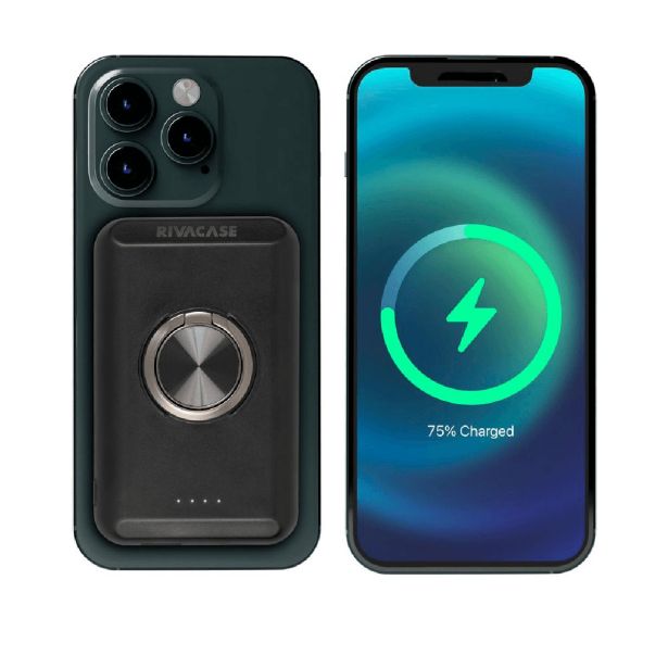 RIVACASE VA2603 MAGSAFE MAGNETIC QC / PD ZUNANJA BATERIJA POWERBANK 5.000 MAH 15W Z DRŽALOM - ČRN