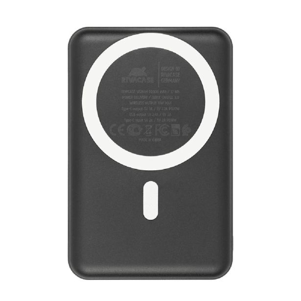 RIVACASE VA2604 MAGSAFE MAGNETIC QC / PD ZUNANJA BATERIJA POWERBANK 10.000 MAH 20W S STOJALOM - ČRN