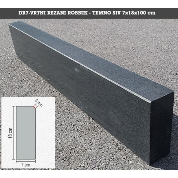 IZDELEK IZ GRANITA ROBNIK 7X18X100 CM 654 GRANITNI REZAN TEMNO SIV
