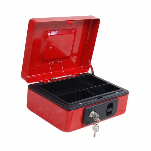 ROČNA KASETA ZA DENAR MQ 200X150X90 MM, RDEČA Z GUMBOM ZA ODPRETI