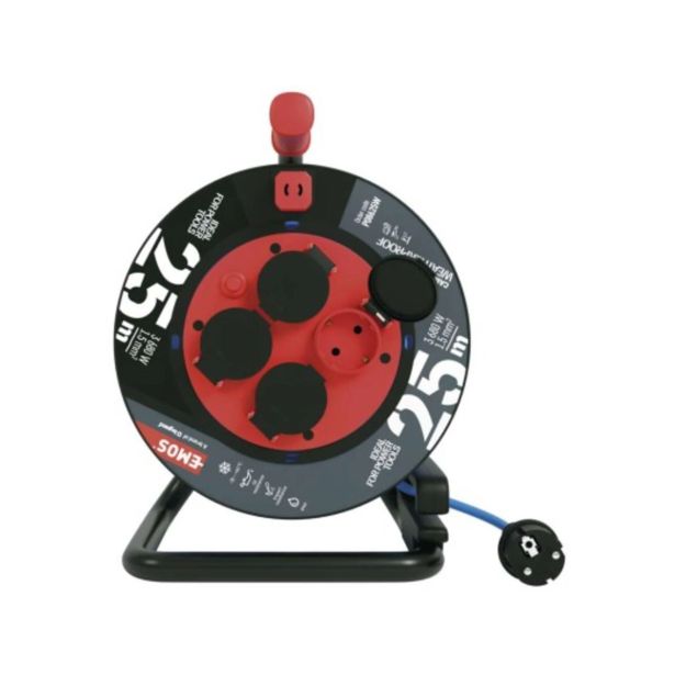 ROLETA - PVC VODNIK EMOS 25M VSEVREMENSKA 230V 4 VTIČNICE, MODRA