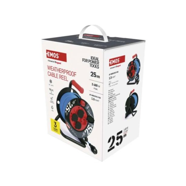 ROLETA - PVC VODNIK EMOS 25M VSEVREMENSKA 230V 4 VTIČNICE, MODRA