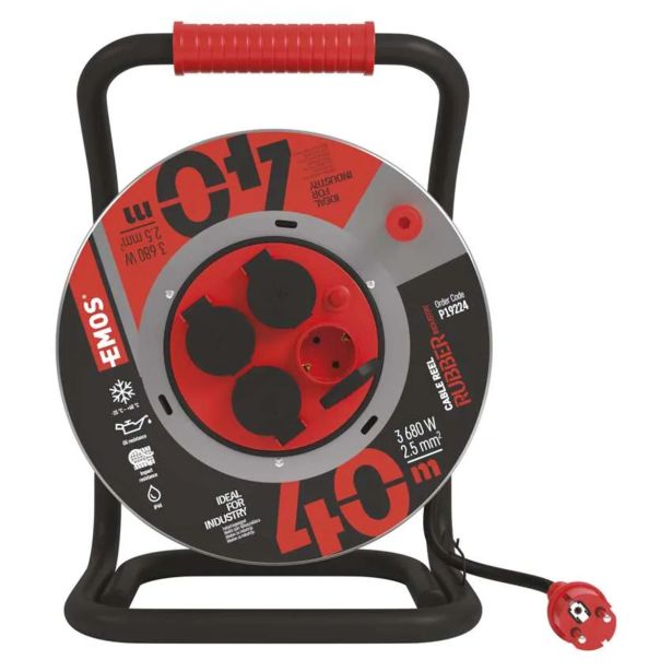 ROLETA - GUMI VODNIK EMOS 40M 230V 4 VTIČNICE, ČRNA