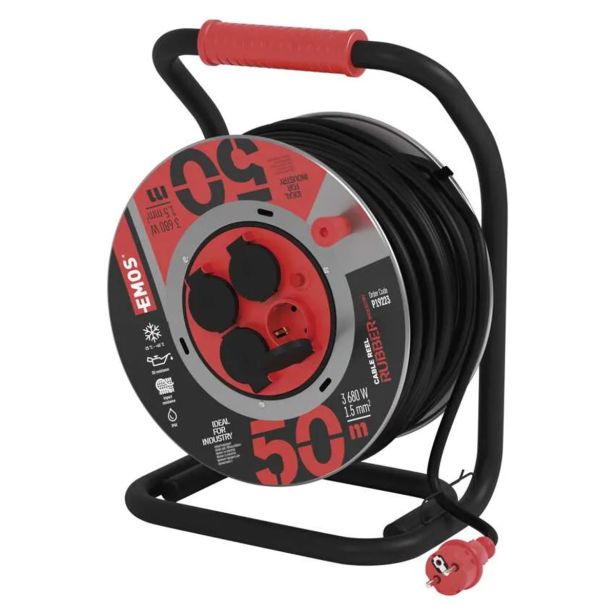 ROLETA - GUMI VODNIK EMOS ZUNANJA 50M 230V 4 VTIČNICE, ČRNA