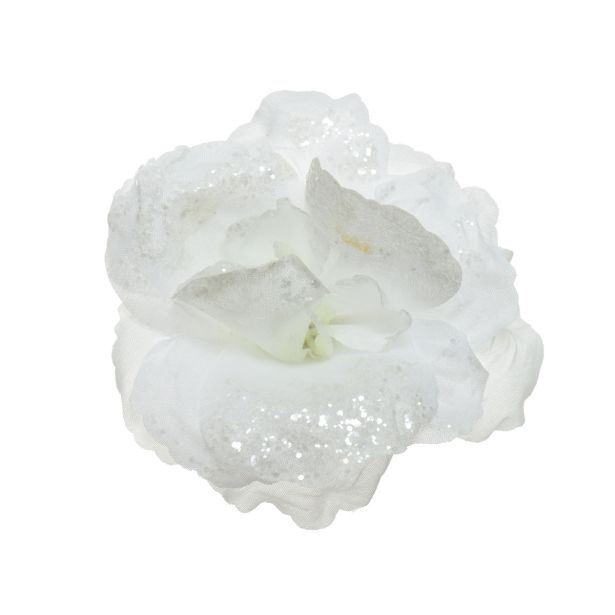 OKRASEK ZA JELKO ROŽA BELA 9.5 CM BLEŠČICE