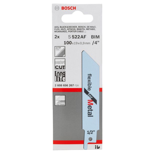 LIST SABLJASTE ŽAGE BOSCH S 522 AF 2-DELNI KOMPLET FLEXIBLE FOR METAL