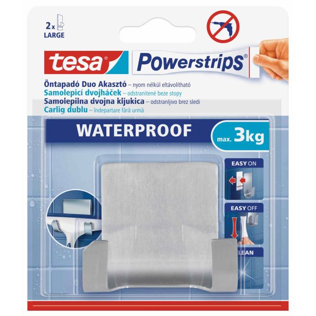 SAMOLEPILNI IZDELEK TESA POWERSTRIPS DVOJNA KLJUKICA ZOOM VODOODPORNA, KOVINSKA