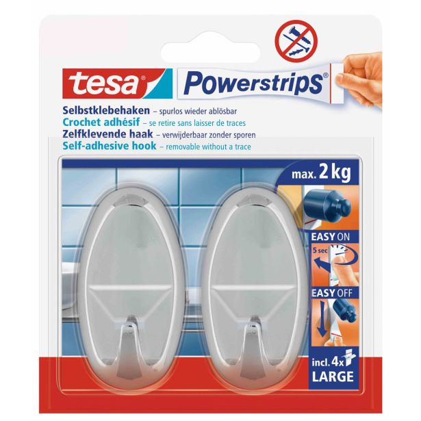 SAMOLEPILNI IZDELEK TESA POWERSTRIPS KLJUKICA OVALNA 2/1 KROM