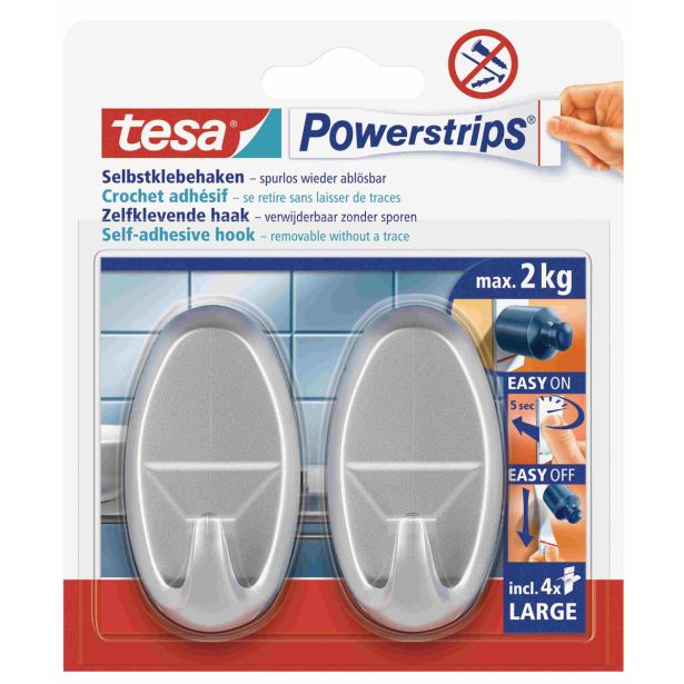 SAMOLEPILNI IZDELEK TESA POWERSTRIPS KLJUKICA OVALNA 2/1 MAT KROM