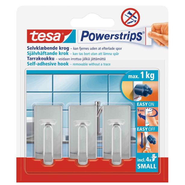 SAMOLEPILNI IZDELEK TESA POWERSTRIPS MINI KLJUKICA KLASIK 3/1 KROM