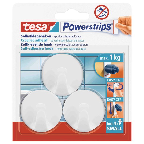 SAMOLEPILNI IZDELEK TESA POWERSTRIPS MINI KLJUKICA OKROGLA 3/1 BELA