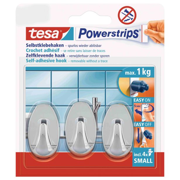 SAMOLEPILNI IZDELEK TESA POWERSTRIPS MINI KLJUKICA OVALNA 3/1 KROM