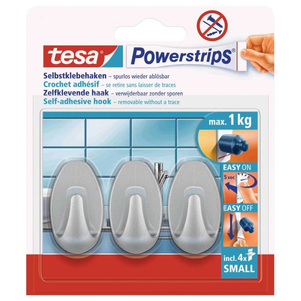 SAMOLEPILNI IZDELEK TESA POWERSTRIPS MINI KLJUKICA OVALNA 3/1 MAT KROM