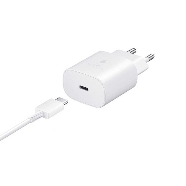 SAMSUNG HIŠNI POLNILEC EP-TA800XWE SUPER FAST CHARGE (TYPE C) IN PODATKOVNI KABEL EP-DA905BWE (TYPE C - TYPE C) - BEL