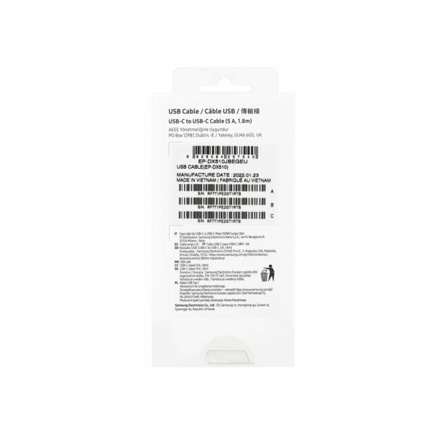 SAMSUNG PODATKOVNI KABEL EP-DX510JBEG SUPER FAST CHARGE TYPE C NA TYPE C 100W 5A 1,8M - ČRN (BLISTER)