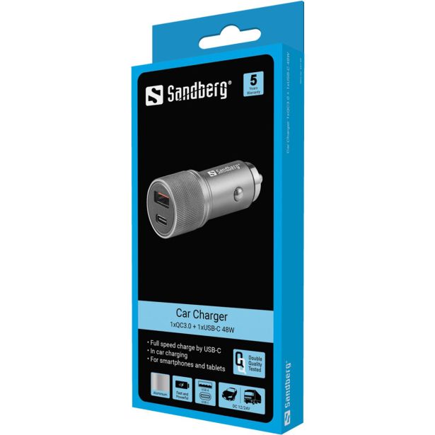 SANDBERG AVTOMOBILSKI POLNILNIK 48W 1X USB-C, 1X USB-A
