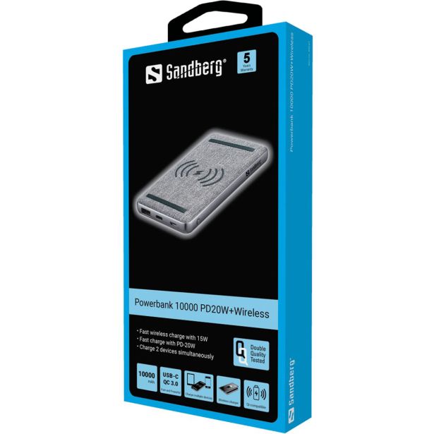 SANDBERG BATERIJA POWERBANK 10.000 BREZŽIČNO POLNJENJE, 20W