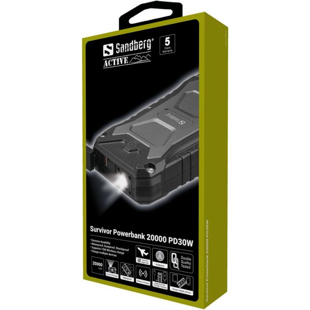 SANDBERG BATERIJA POWERBANK 20.000 SURVIVOR, 30W