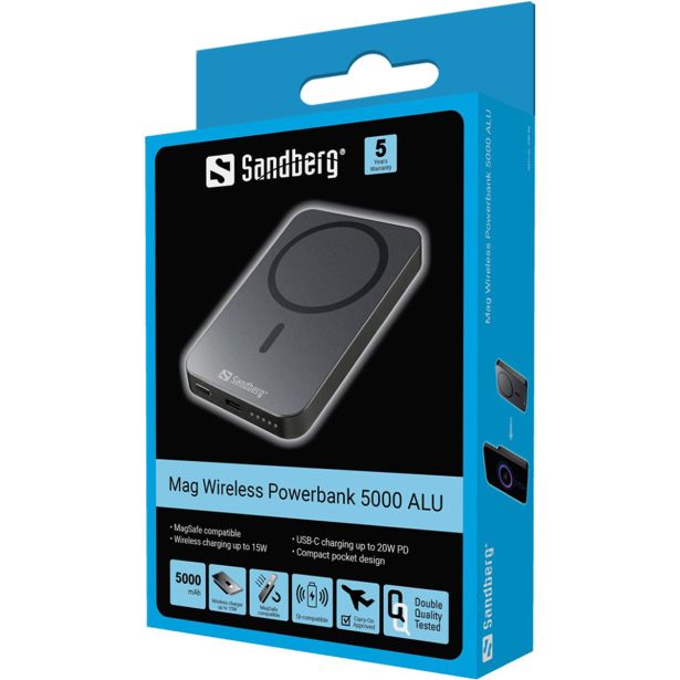 SANDBERG BATERIJA POWERBANK, MAGSAFE, 5.000 BREZŽIČNO POLNJENJE, 20/15W