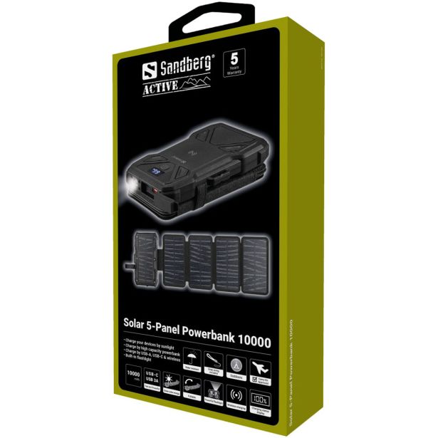 SANDBERG SOLARNA BATERIJA POWERBANK 10.000 S 5 PANELI, 20W (DO ODPRODAJE)