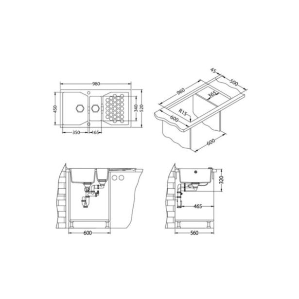 GRANITAL POMIVALNO KORITO ALVEUS SENSUAL 70, G05M TWILIGHT 980X520 MM
