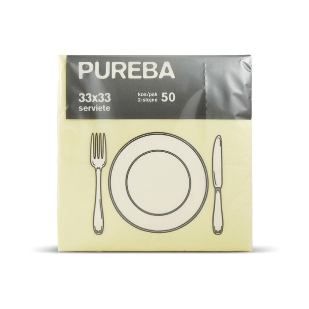 SERVIETE PUREBA 33X33 ŠAMPANJ 2-SL. PUREBA 50 KOS/PAK