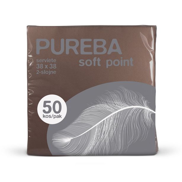 SERVIETE PUREBA 38X38 RJAVE 2-SL.PUREBA 50 KOS/PAK SOFT POINT