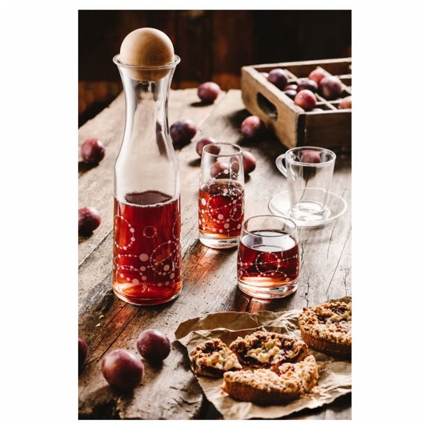 SERVIRNI VRČ STEKLARNA HRASTNIK 1000 ML KARAFA NOUM Z LESENIM POKROVOM