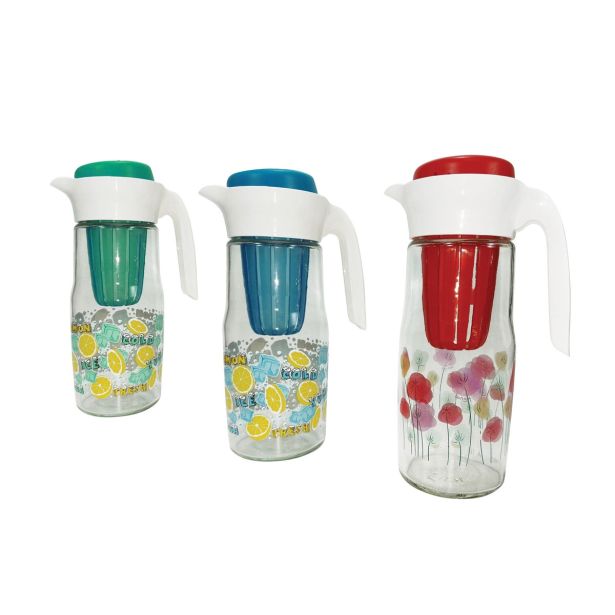 SERVIRNI VRČ STEKLEN 1.4 LIT Z VLOŽKOM RAZLIČNI BARVNI POTISKI