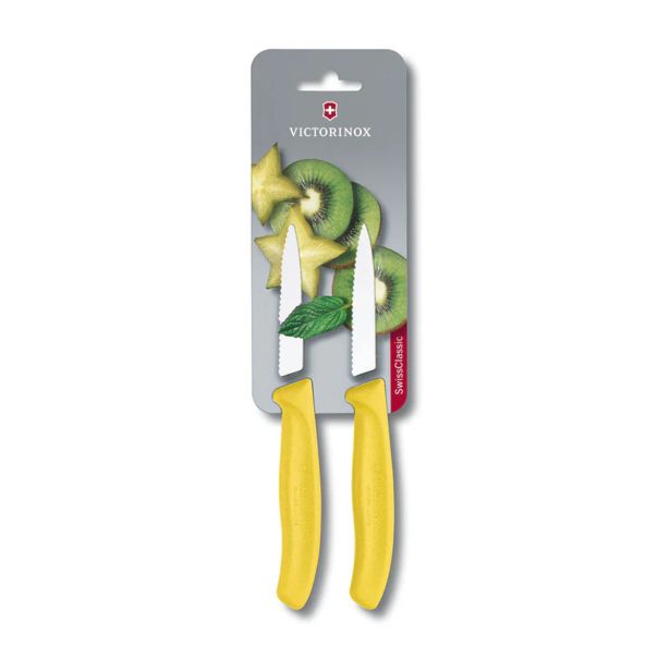 SET NOŽEV VICTORINOX ZA ZELENJAVO 2X NAZOBČANO REZILO 8CM RUMEN