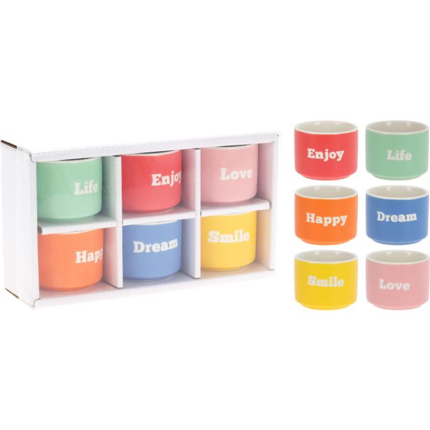 SET SKODELIC IN LONČKOV EH SET 6 LONČKOV 60ML KRATKI NAPISI RAZLIČNE BARVE