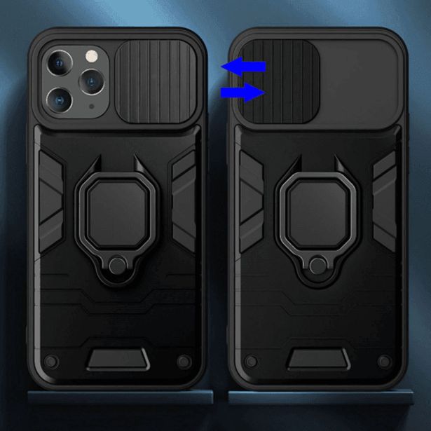 SILIKONSKI OVITEK ARMOR RING Z ZAŠČITO KAMERE ZA IPHONE 16 PLUS - ČRN