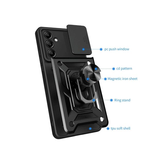 SILIKONSKI OVITEK ARMOR RING Z ZAŠČITO KAMERE ZA SAMSUNG GALAXY A36 - ČRN
