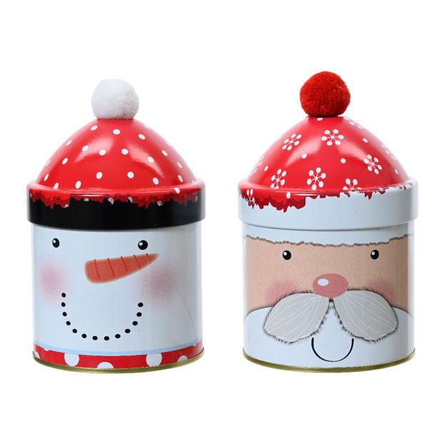 ŠKATLA ZA SHRANJEVANJE DECORIS PLOČEVINKA RDEČE BELA FI 9.1 CM. VIŠINA 14 CM