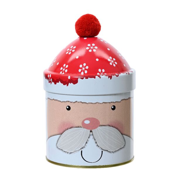 ŠKATLA ZA SHRANJEVANJE DECORIS PLOČEVINKA RDEČE BELA FI 9.1 CM. VIŠINA 14 CM