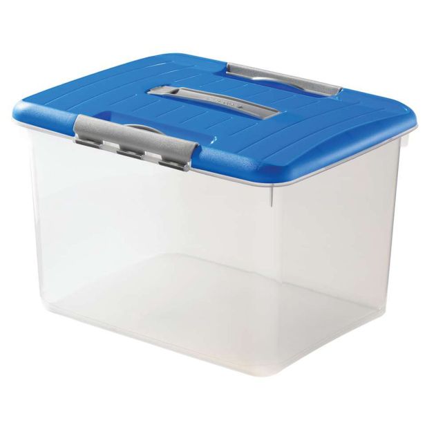 ŠKATLA/ZABOJ CURVER OPTIMA 30L Z ROČAJEM MODRA/TRANSPARENT