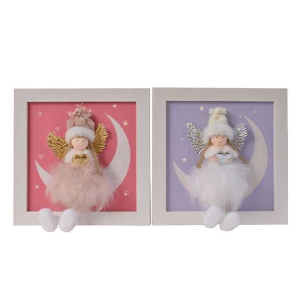 SLIKA 20X20CM Z LED LUČKAMI ANGEL ROZA/VIJOLA