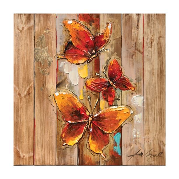 SLIKA BIVA METULJI 64X64 CM 3D NA LESU RAZLIČNA DEKORJA
