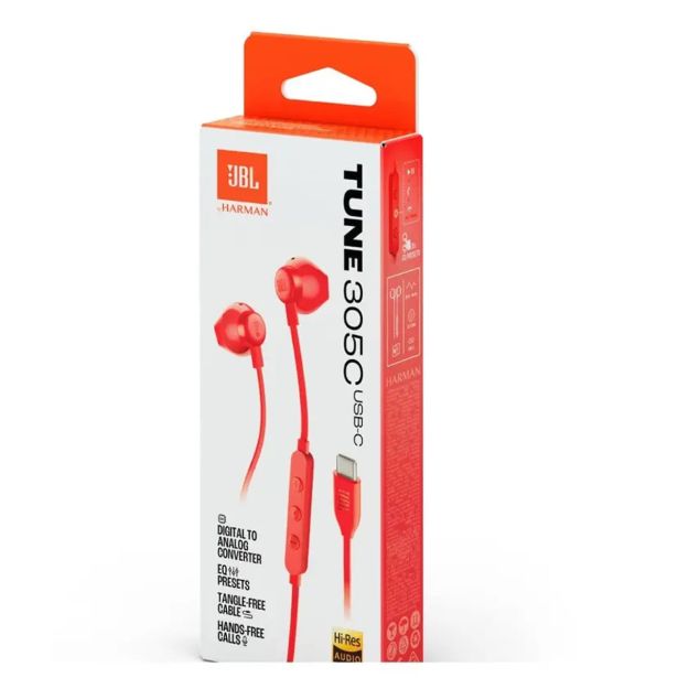 SLUŠALKE JBL T305C USB-C RDEČE